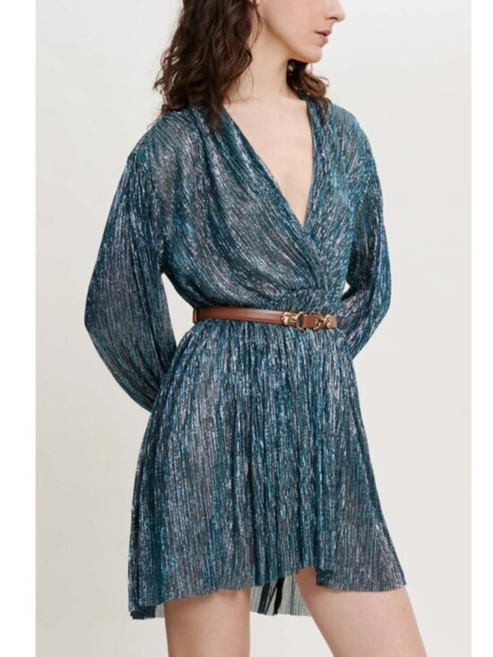 NWT Maje Riatisa Pleated Turqouis Dress M $385